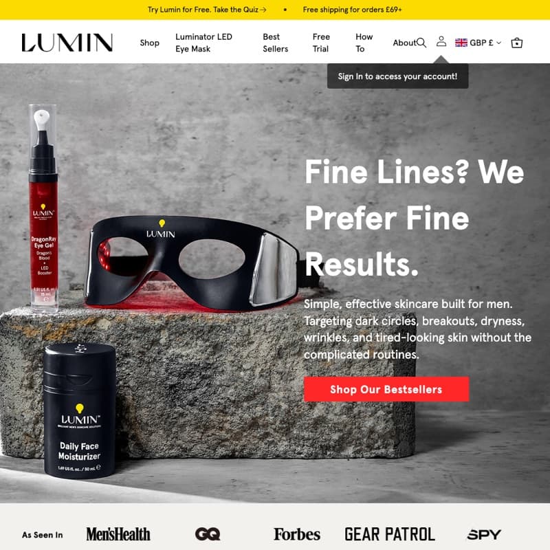 Lumin Skin storefront preview